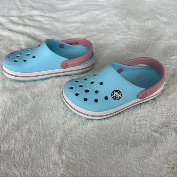 Crocs Kids Crocband Clog Ice Blue with Pink Stripe Slip-On Sandals Size C 11 - Picture 9 of 9